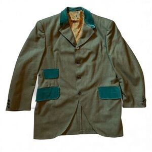 Men's Green Blazer with Velvet Accents